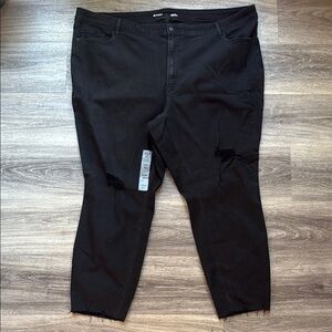 Old Navy Black Ankle Cropped Jeans Midrise rockstar super skinny raw hem 28